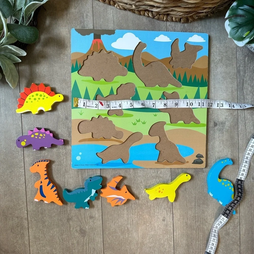 Dinosaur Wooden Puzzle for Kids Chunky Wood Colorful Dinosaurs